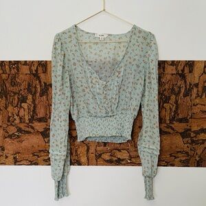 Floral V-Neck Blouse in Light Green